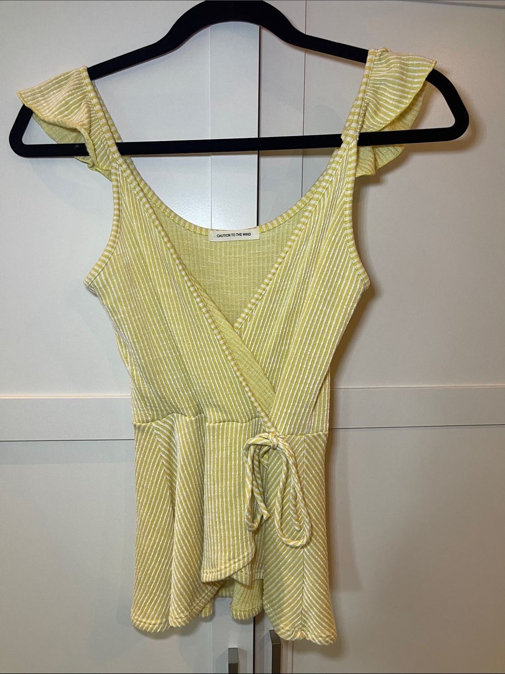Caution To The Wind Yellow Striped Wrap Tank Top